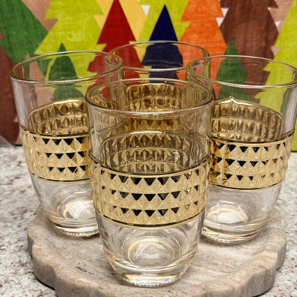 4-Set Luxe Glass Tumblers With Diamond-Cut Gold-Accent 12oz - Picture 6 of 7